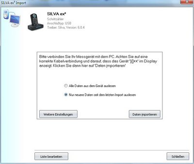 Datenübernahme vom Silva Ex Connect ins Diabetes-Tagebuch